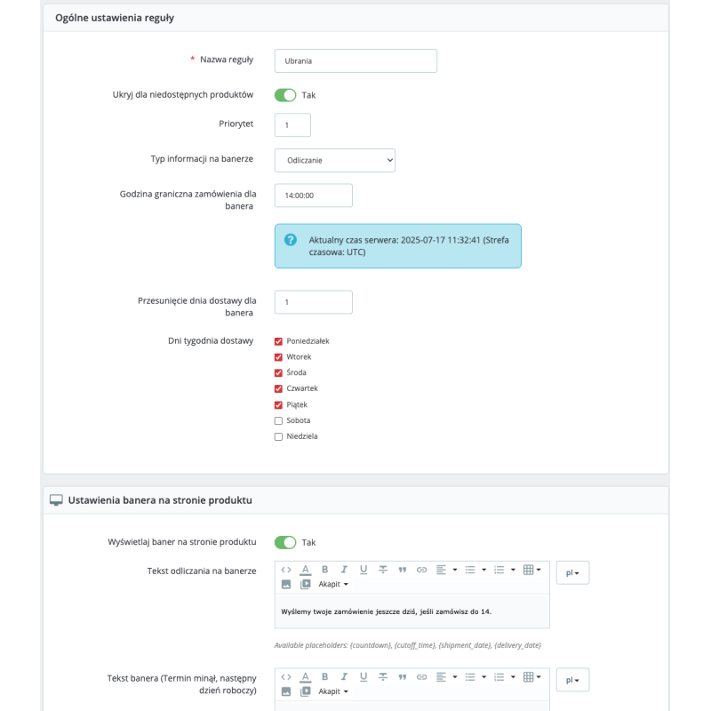 Prestashop - Odliczanie czasu do wysyłki zamówień