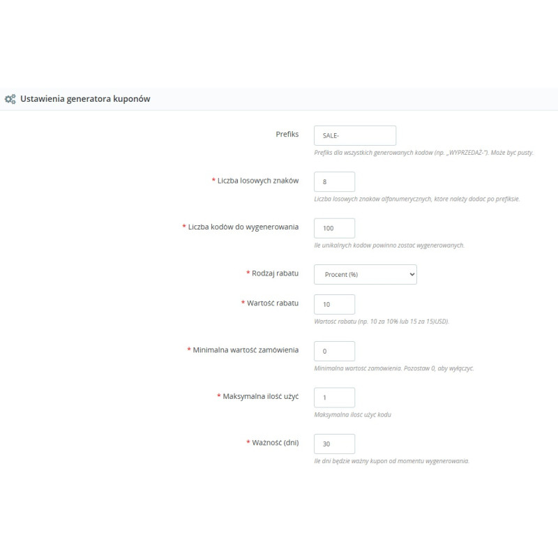 Generator kuponów rabatowych