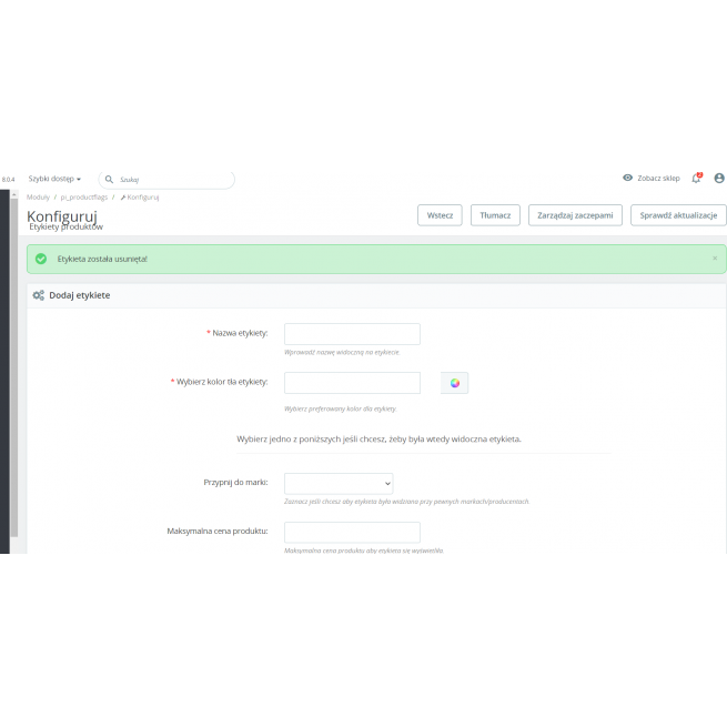 Etykiety na Produktach - Moduł dla PrestaShop