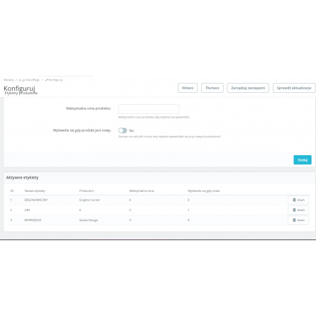 Etykiety na Produktach - Moduł dla PrestaShop
